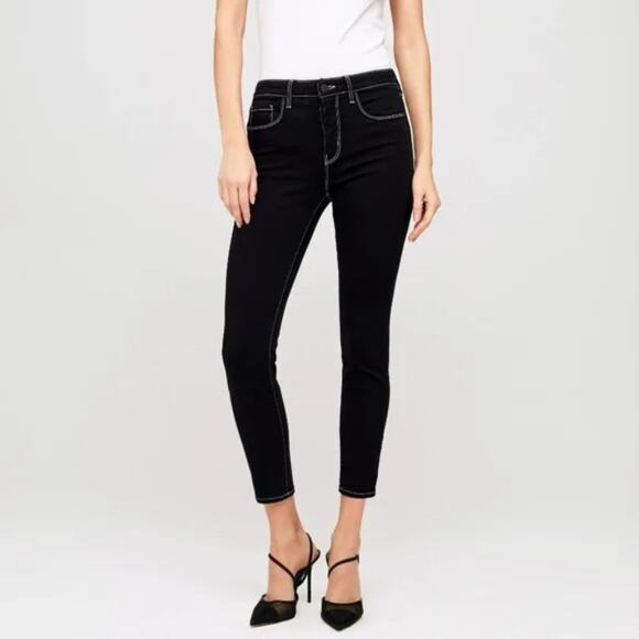 L'AGENCE Margot Skinny Jeans in Noir Black High Rise Stretch Denim Size 26 - Picture 2 of 10
